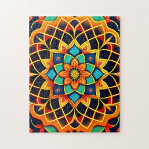 Puzzle Mandala colorida al estilo vitral