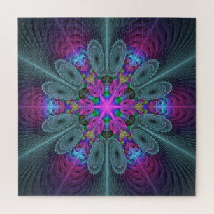 Puzzle Mandala Colorido Arte Fractal Espiritual Con Rosa