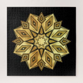 Puzzle Mandala de Estrella Dorada sobre Fondo Negro