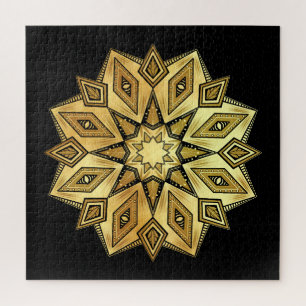 Puzzle Mandala de Estrella Dorada sobre Fondo Negro