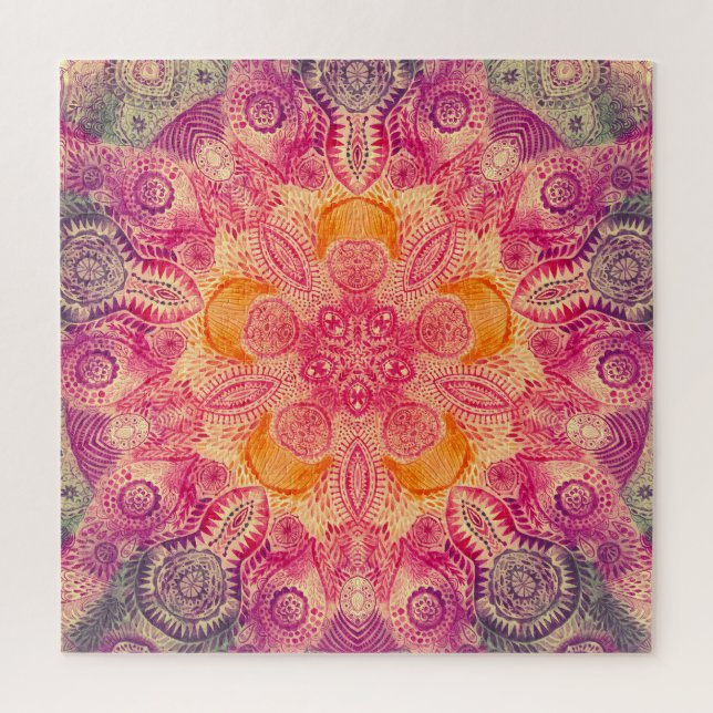 Puzzle Mandala: diseño de acuarela redonda (Vertical)