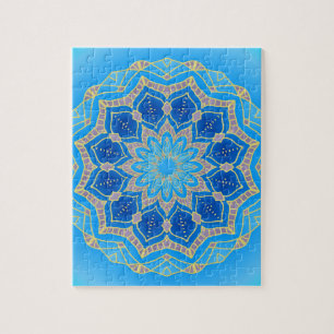 Puzzle Mandala en azul eléctrico y turquesa