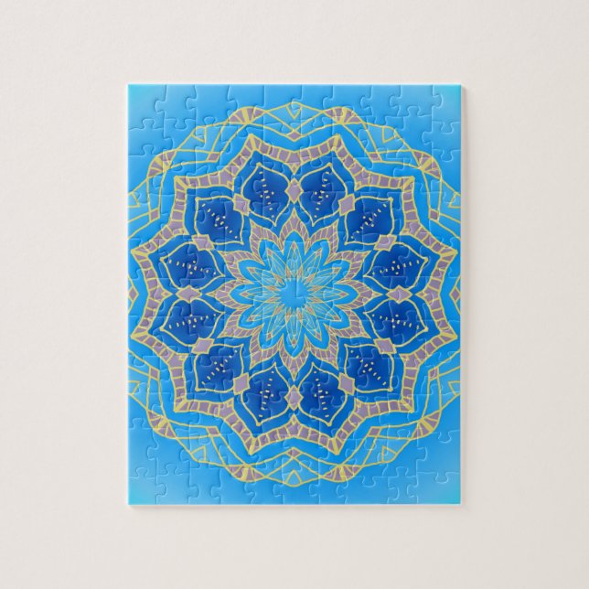 Puzzle Mandala en azul eléctrico y turquesa (Vertical)