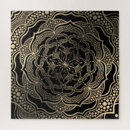 Puzzle Mandala floral de color negro y oro Hermosa Moda e