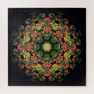 Puzzle Mandala floral: rojo, amarilla.