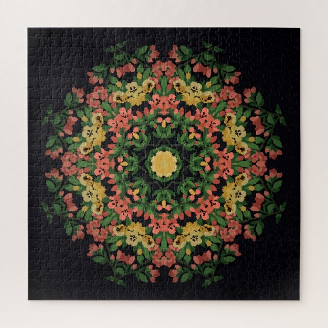 Puzzle Mandala floral: rojo, amarilla. (Vertical)