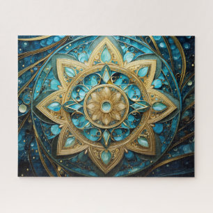 Puzzle Mandala oro azul Verde azulado