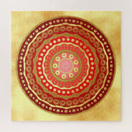 Puzzle Mandala Rojo con Puntos Dorados sobre Fondo de Oro