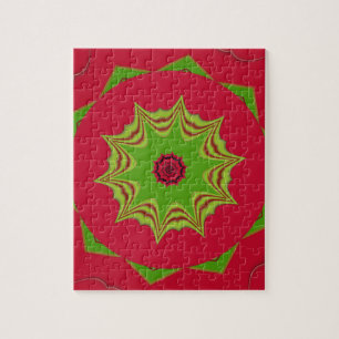 Puzzle Mandalá rojo y verde tribal africano