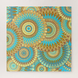 Puzzle Mandala superpuesto azul marrón dorado