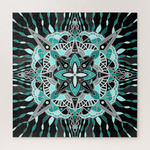 Puzzle Mandala verde azulada y turquesa Resumen meditativ