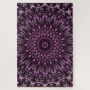 Puzzle Mandalas de Rosa Rosa y Negra con Geometría Floral