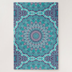 Puzzle Mandalas en Acuarela en Verde Acuático y Púrpura