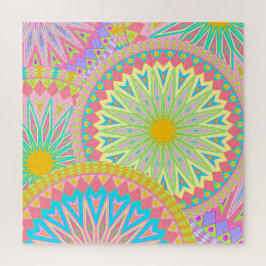 Puzzle Mandalas superpuestos rosa azul amarillo menta púr
