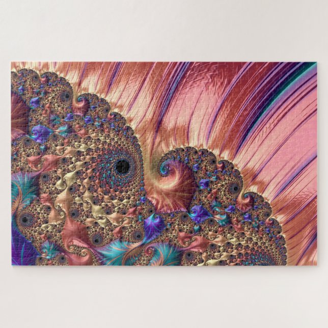Puzzle Mandelbrot Set Fractal Digital Art Pink & Gold (Horizontal)