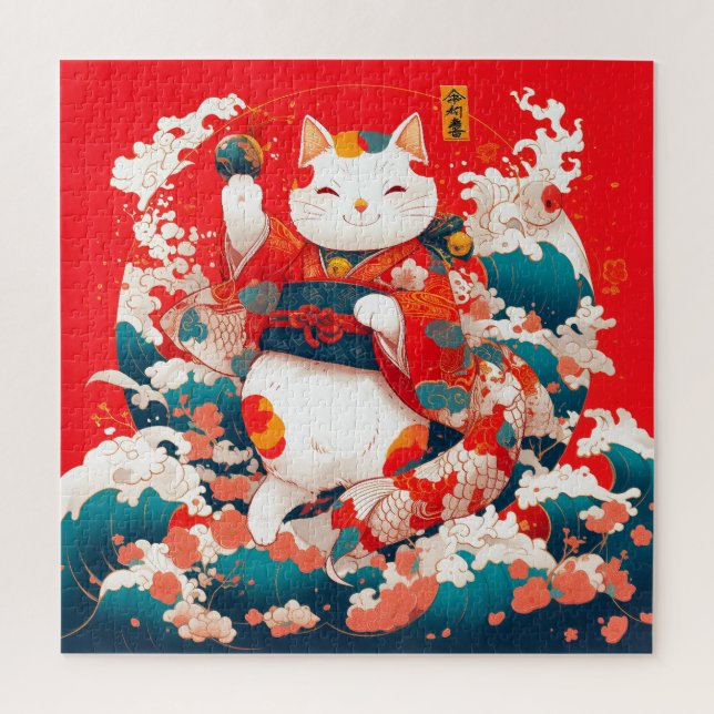 Puzzle Maneki-Neko, un gato suertudo japonés (Vertical)