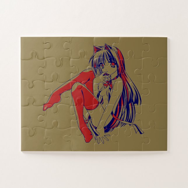 Puzzle Manga americana Neko Catgirl Kawaii Anime (Horizontal)