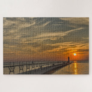 Puzzle Manistar la luz de Pierhead del Norte al atardecer