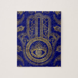Puzzle Mano de Hamsa - oro en lapislázuli