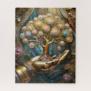 Puzzle Mano De Robot Dorado Sosteniendo Árbol De Vida Dor