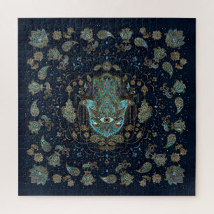 Puzzle Mano Hamsa - Mano de piedras azules de Fátima