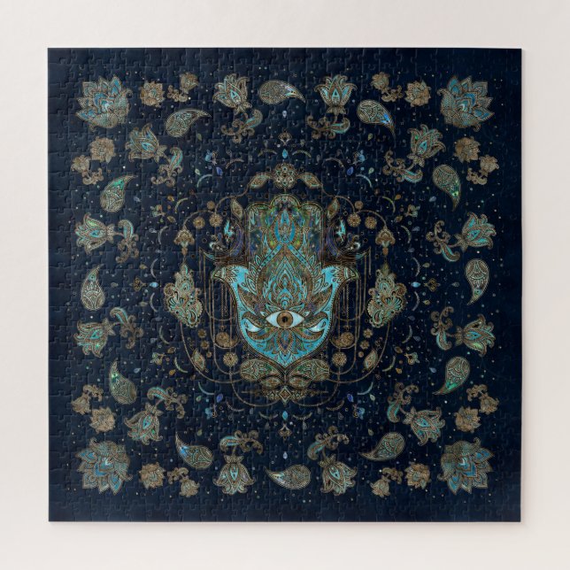 Puzzle Mano Hamsa - Mano de piedras azules de Fátima (Vertical)