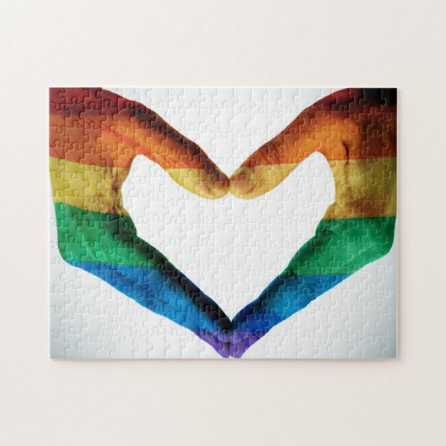 Puzzle Manos pintadas como corazón del arco iris (Horizontal)