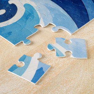 Puzzle Manta costera de acuarela de olas de océano azul a