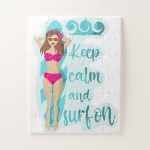 Puzzle Mantén la calma y surfea en tarjeta de chica moren
