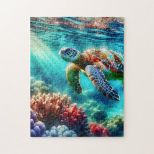Puzzle Manteniéndose en contacto Tortuga marina nadando