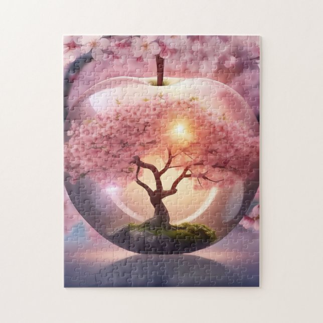 Puzzle Manzana translúcida rosa con una escena de árbol d (Vertical)