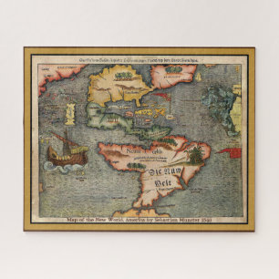 Puzzle Map of the New World, America by Sebastian Munster