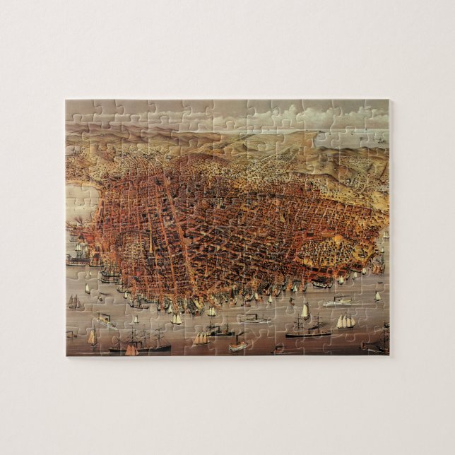 Puzzle Mapa aéreo antiguo de San Francisco, California (Horizontal)