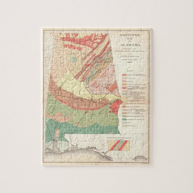 Puzzle Mapa agrícola vintage de Alabama (1882) (Vertical)