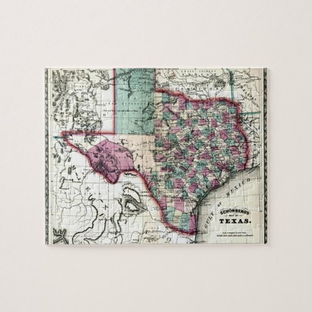 Puzzle Mapa anticuario 1866 de Tejas por Schönberg y el (Horizontal)