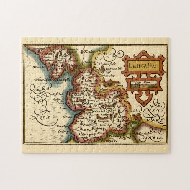 Puzzle Mapa Anticuario del Condado de Lancashire Inglater (Horizontal)