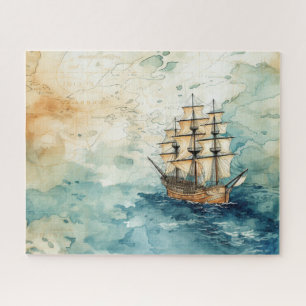 Puzzle Mapa Antiguo Barco de Vela Temático Náutico Vintag