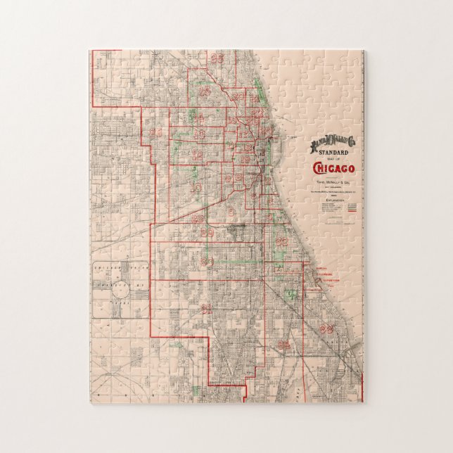 Puzzle Mapa antiguo de Chicago - 1893 (Vertical)
