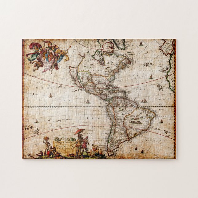 Puzzle Mapa antiguo de Continente América (Horizontal)