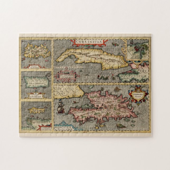 Puzzle Mapa Antiguo de Islas del Caribe Jamaica Puerto Ri (Horizontal)
