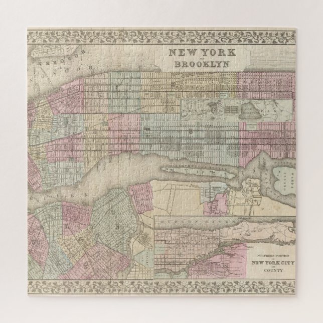 Puzzle Mapa Antiguo de la Ciudad de Nueva York (Vertical)