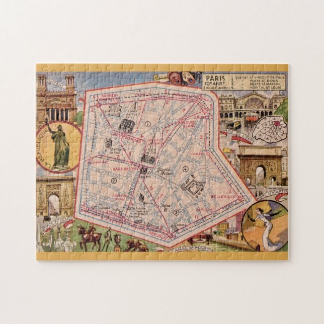 Puzzle Mapa Antiguo de París Francia 11x14 (Horizontal)