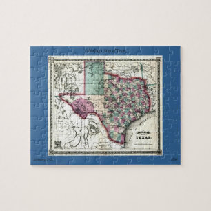 Puzzle Mapa Antiguo de Texas de 1866 por Schönberg & Co.
