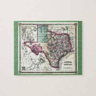Puzzle Mapa Antiguo de Texas de 1866 por Schönberg & Co.