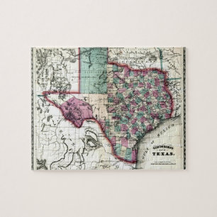 Puzzle Mapa Antiguo de Texas de 1866 por Schönberg & Co.