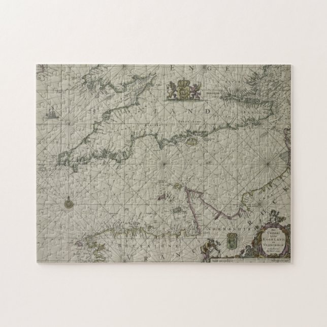 Puzzle Mapa antiguo del canal, 1666 (grabado del color) (Horizontal)