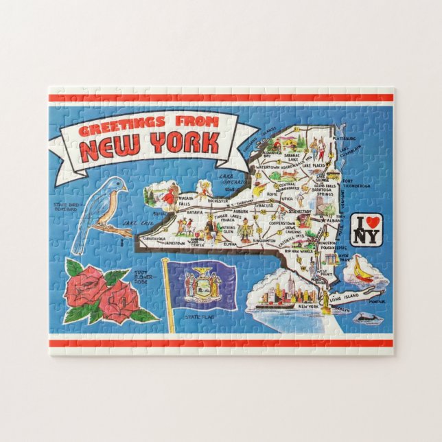 Puzzle Mapa Antiguo del Estado de Nueva York 11x14 (Horizontal)