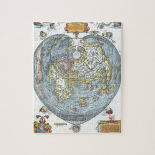 Puzzle Mapa Antiguo del Mundo en Forma de Corazón Vintage
