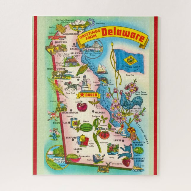 Puzzle Mapa Antiguo Ilustrado de Delaware (Vertical)