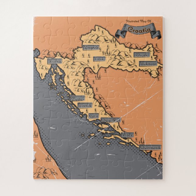 Puzzle Mapa antiguo vintage de Croacia (Vertical)